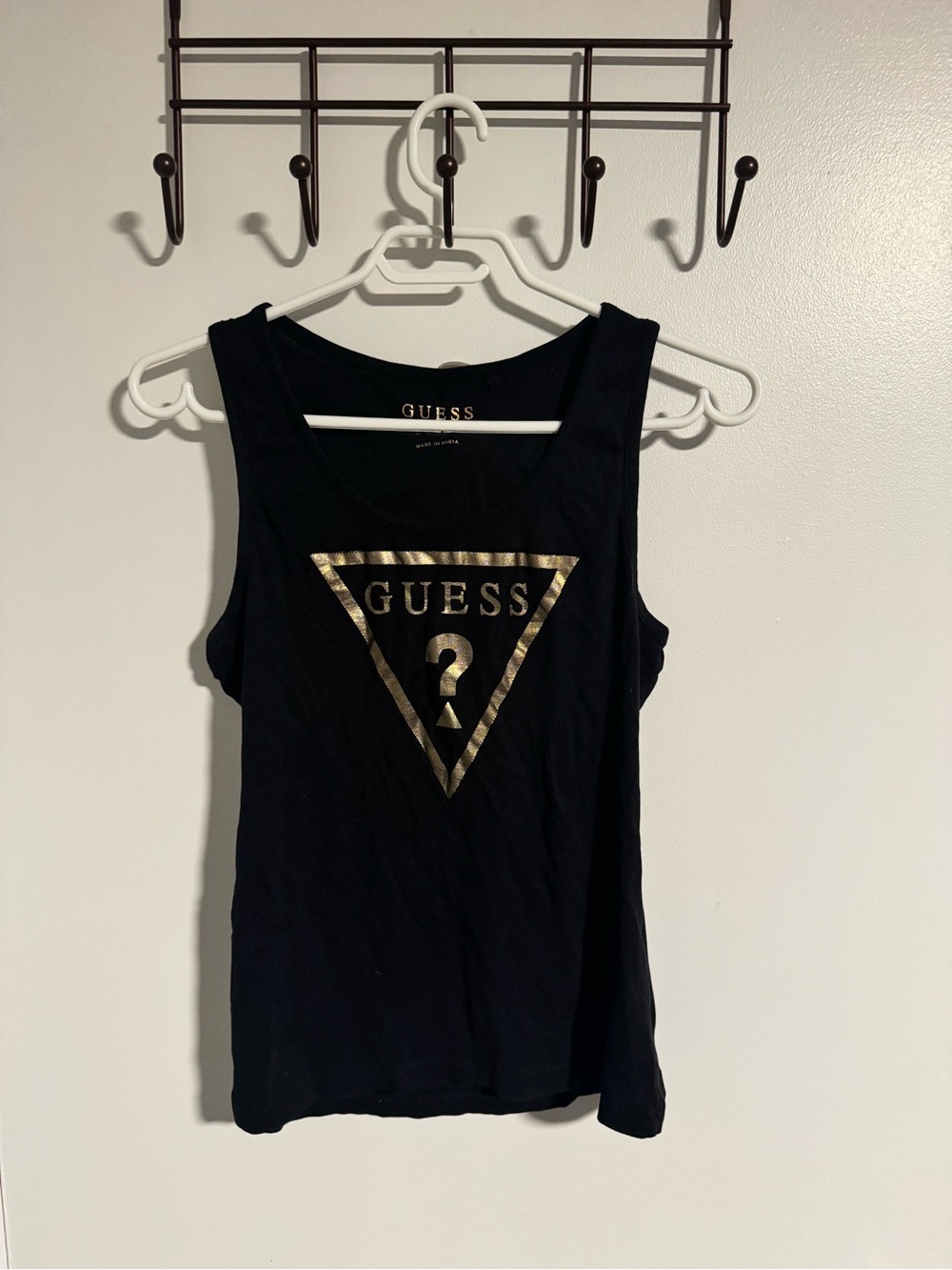 GUESS Black Tank with Gold Triangle Logo